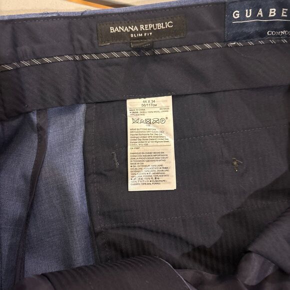 Banana Republic Dress Pants Mens 44x34 Navy Wool Formal Oxford Slim Fit Wide Leg - Picture 5 of 6